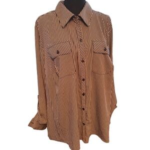 Kim Rogers Woman Plus Size 3X Striped Button Down Shirt Roll Tab Sleeves